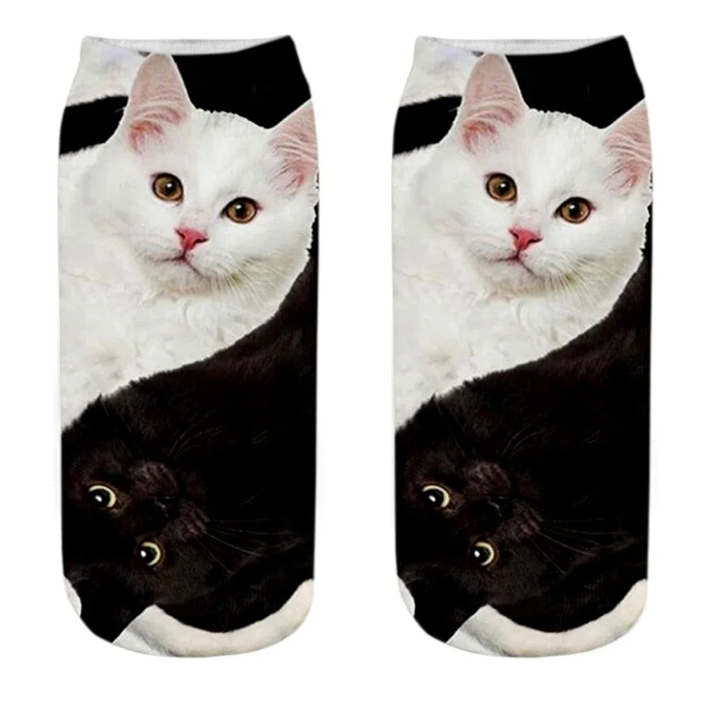 New 3D Print Funny Cute Cartoon Kitten Unisex Creative Colorful Multiple Cat Face Happy Low Ankle Socks For Women Dropship