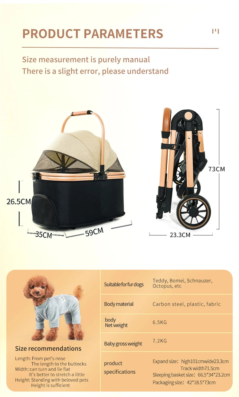 4 in 1 Pet Stroller, Folding Light weight Cat &Dog Stroller with Detachable Carrier, 180° Reversible Canopy, All Terrain 4-Wheel