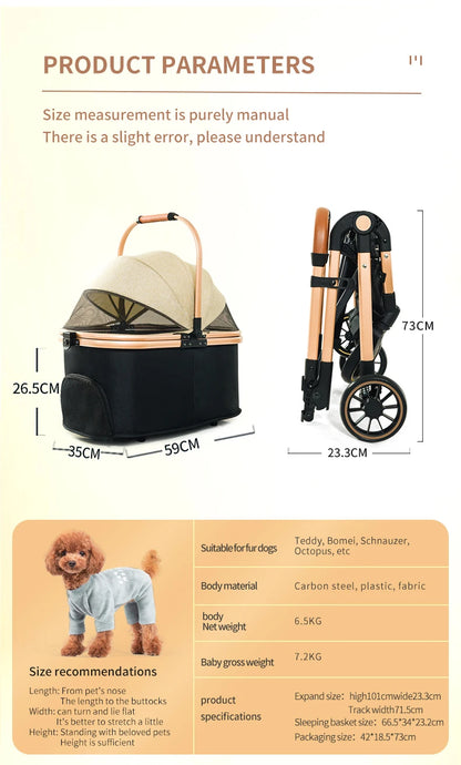 4 in 1 Pet Stroller, Folding Light weight Cat &Dog Stroller with Detachable Carrier, 180° Reversible Canopy, All Terrain 4-Wheel