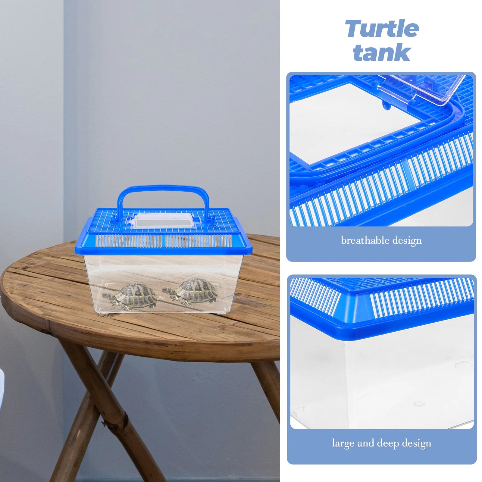 Plastic Carrier Box Turtle Tank for Breeding Feeding Lizard Gecko Tortoise Terrarium Lid Aquarium Reptile Habitat Vivarium Box