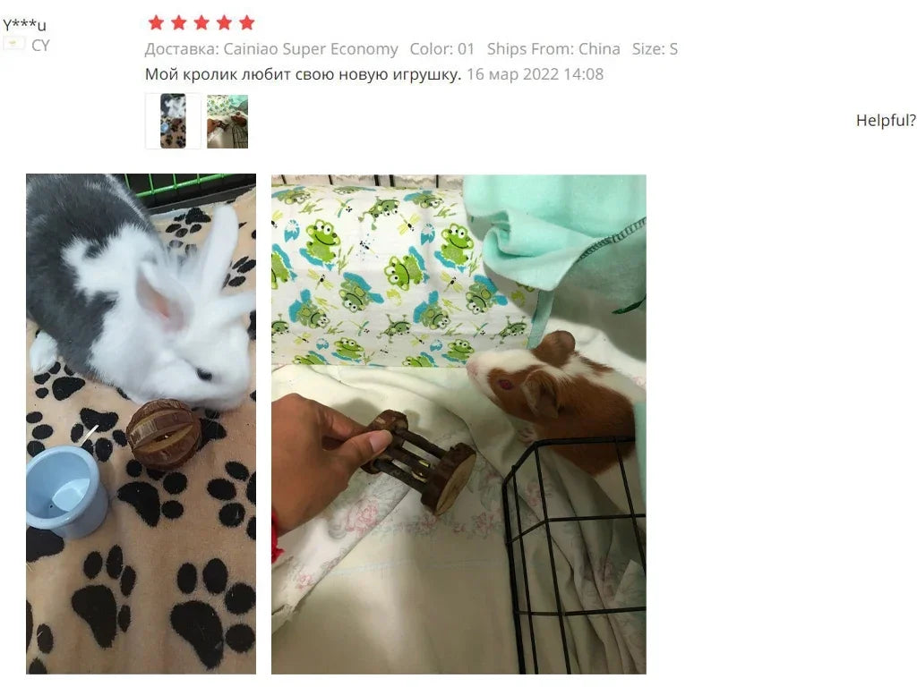 Cute Rabbit Roller Toys Natural Wooden Pine Dumbells Unicycle Bell Chew Toys for Guinea Pigs Rat Small Pet Molars Supplies