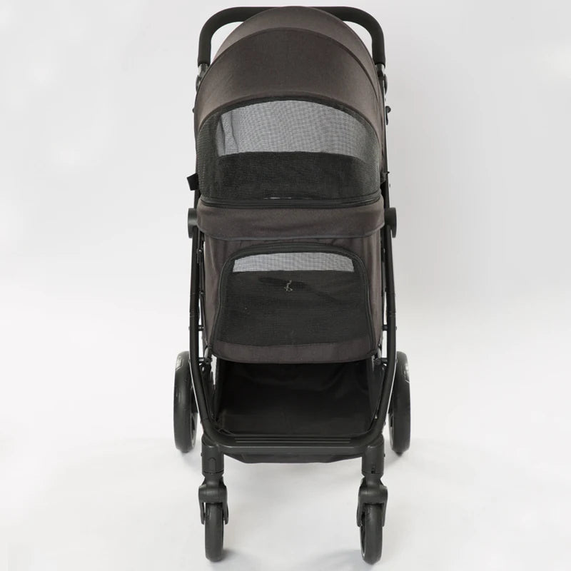 Luxury Pet Stroller Detachable and Folding Carrier Small Medium Dogs And Cats Trailer with Steel Pipe PC505 Large  Storage Bag