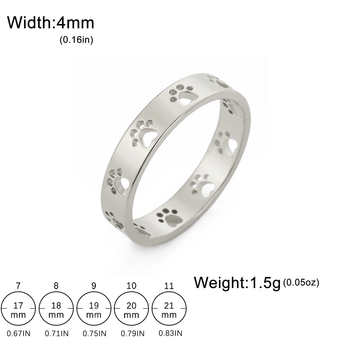 Sipuris Dog Paw Hollow Rings For Women Stainless Steel Gold Color Hip Hop Cute Ring Jewelry Gifts For Animal Dog Lovers