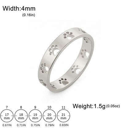 Sipuris Dog Paw Hollow Rings For Women Stainless Steel Gold Color Hip Hop Cute Ring Jewelry Gifts For Animal Dog Lovers