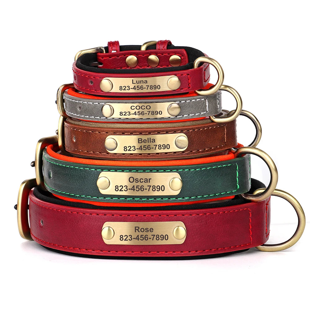 Personalized Dog Collar Custom PU Leather Dog Collars Free Engraved Nameplate Tags For Small Medium Large Dogs Pitbull Labrador - Pets Home Supplies