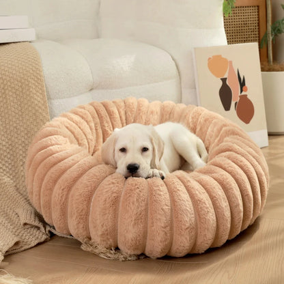 Round Plush Dog Bed for Medium Pets, Winter Soft Nest