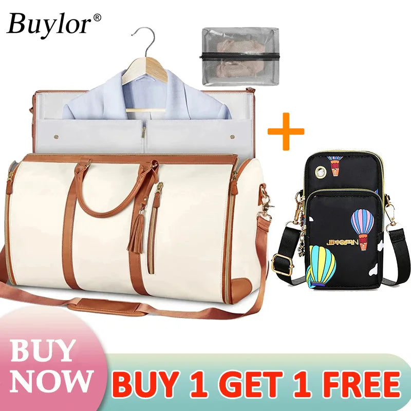 Buylor 2pcs Bags Folding Suit Bag Large Capacity Travel Luggage Bag With Shoe pouch Waterproof Women Handbag Outdoor Fitness Bag