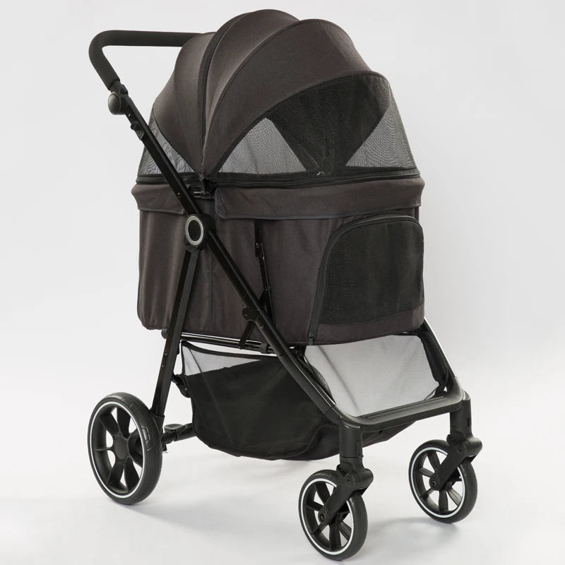 Luxury Pet Stroller Detachable and Folding Carrier Small Medium Dogs And Cats Trailer with Steel Pipe PC505 Large  Storage Bag
