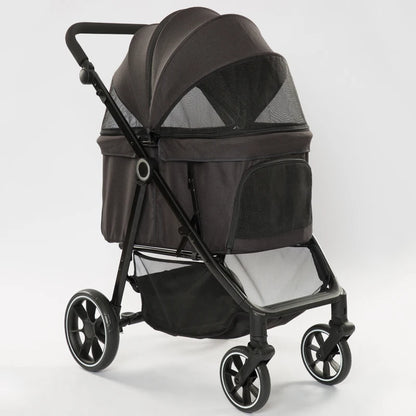 Luxury Pet Stroller Detachable and Folding Carrier Small Medium Dogs And Cats Trailer with Steel Pipe PC505 Large  Storage Bag
