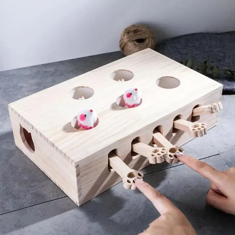 Cat Hunt Puzzle Toy Funny Wooden Maze Pet Hit Hamster Catch Bite Interactive Toys With 5-holed Mouse Holes Cats Toy Pet Supplies