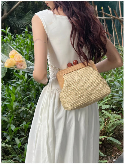 Design Woven Straw Clip Handbags and Purses Shouler Crossbody Bags for Women New Vintage Summer Beach Ladies Messenger Bags