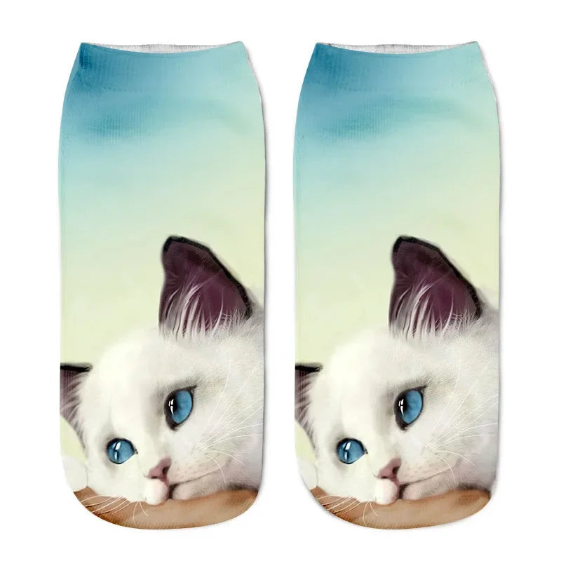 New 3D Print Funny Cute Cartoon Kitten Unisex Creative Colorful Multiple Cat Face Happy Low Ankle Socks For Women Dropship