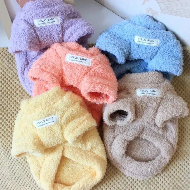 Soft Fleece Warm Small Dog Clothes Winter Puppy Thick Coat Jacket for CatCrew Neck Shirt With Drawstring Buckle Medium Dogs