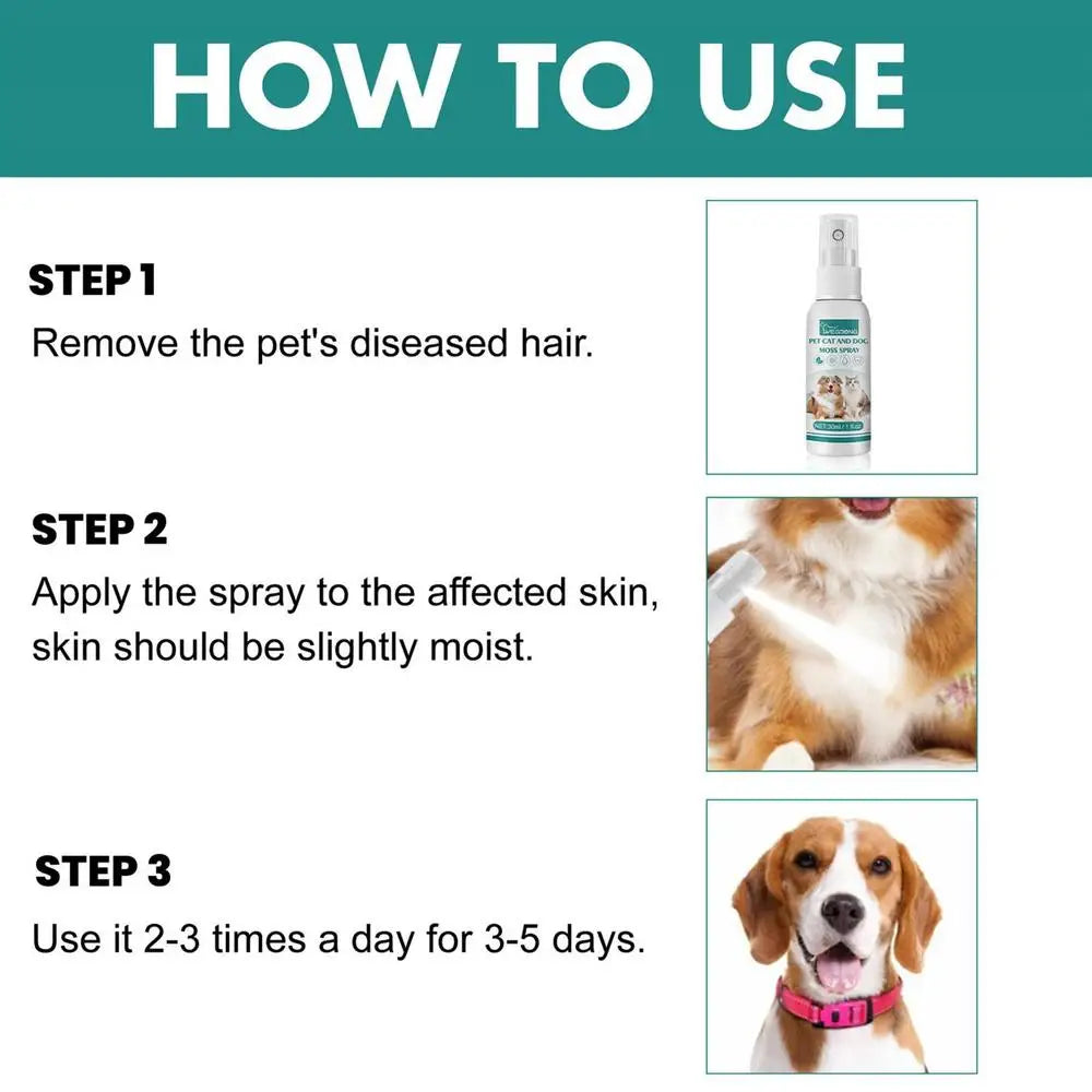 Pet Skin Care Spray 30ml Dogs and Cats Skin Problems Moss Spray Pet Cleaning Care Anti-Itch Spray Dog Cat Healthy Care Supplies