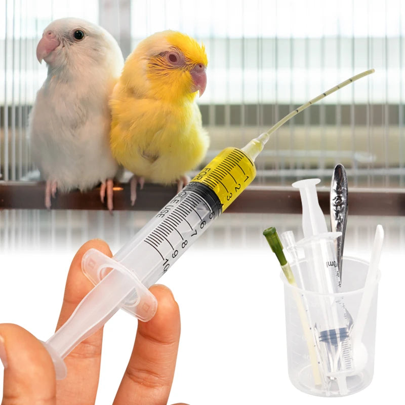 5pcs/set Bird Parrot Feeder Spoon with Manual Syringe Baby Bird Water Milk Medicine Feeding Syringe Feeding Needle Bird Supplies