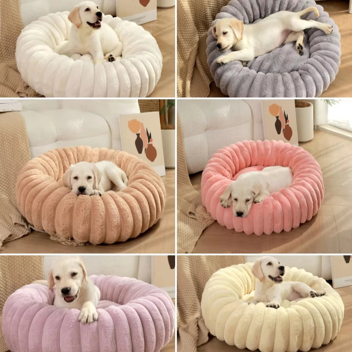 Round Plush Dog Bed for Medium Pets, Winter Soft Nest