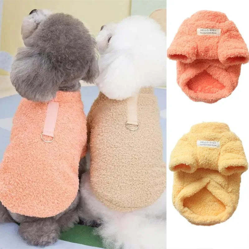 Soft Fleece Warm Small Dog Clothes Winter Puppy Thick Coat Jacket for CatCrew Neck Shirt With Drawstring Buckle Medium Dogs