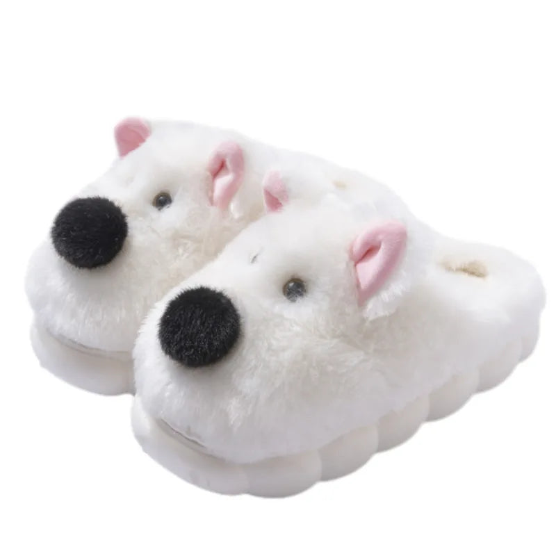 Comwarm Cute Dog Short Plush Slippers For Women 2024 Winter Warm Furry Cotton Shoes Couples Home Indoor Bedroom Cozy Slippers