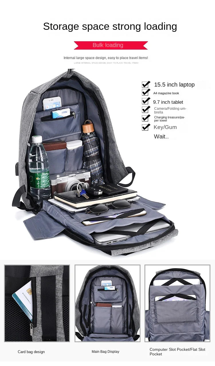 15.6-inch Backpack for Men's Business Travel Anti-theft Computer Bag, Waterproof USB Charging Anti-theft Backpack