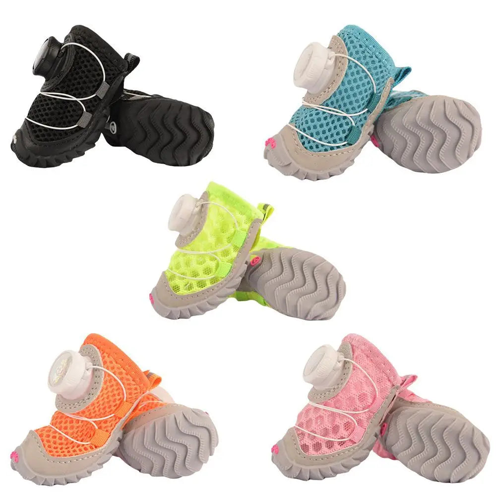 4pcs/set Protecting Breathable Dog Mesh Shoes Adjustable Anti-slip Pet Boots Thin Soft Sole Dog Sneakers Summer Season