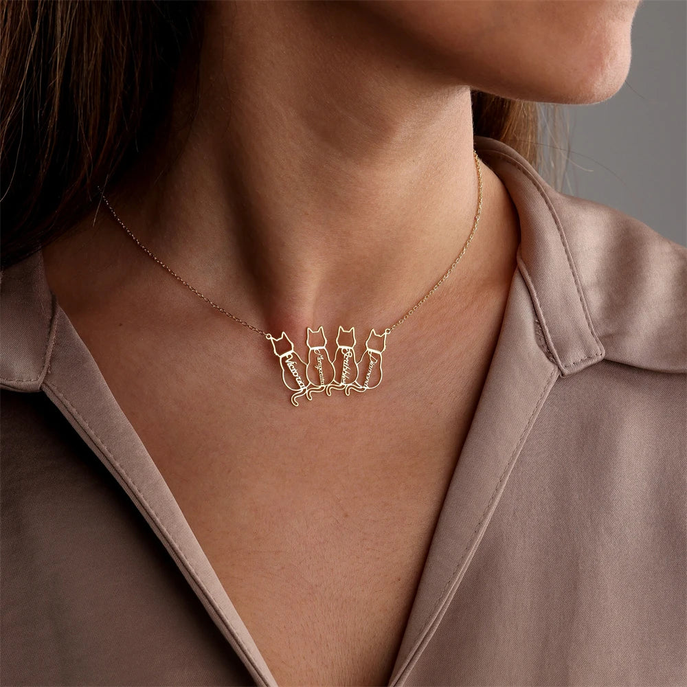 Personalized Pet Name 1-4 Cats Necklace Custom Memorials Gift Stainless Steel Choker Necklace for Women Girls Accesorios Mujer