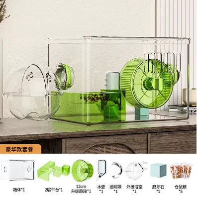 Hamster cage Luxury Grand Villa Transparent acrylic Gold silk Bear Dutch Pig two layer multi-layer combination hamster supplies