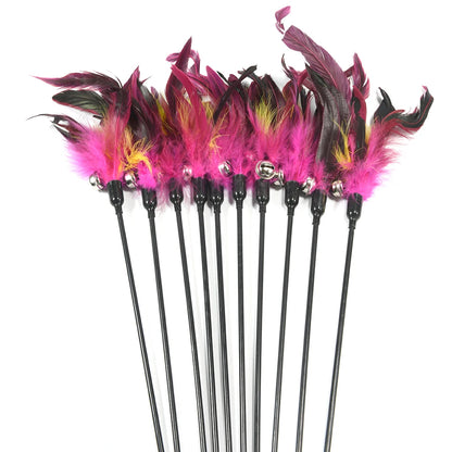 1pc  Hot Sale Cat Toys Random Color Make A Cat Stick Feather Black Coloured Pole Like Birds With Small Bell
