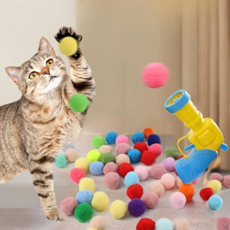 Cat Plush Ball Shooting Gun Cat Self Hi Silent Ball Toy Plush Ball Micro Elastic Static Sticking Plush Ball Pet Accessories