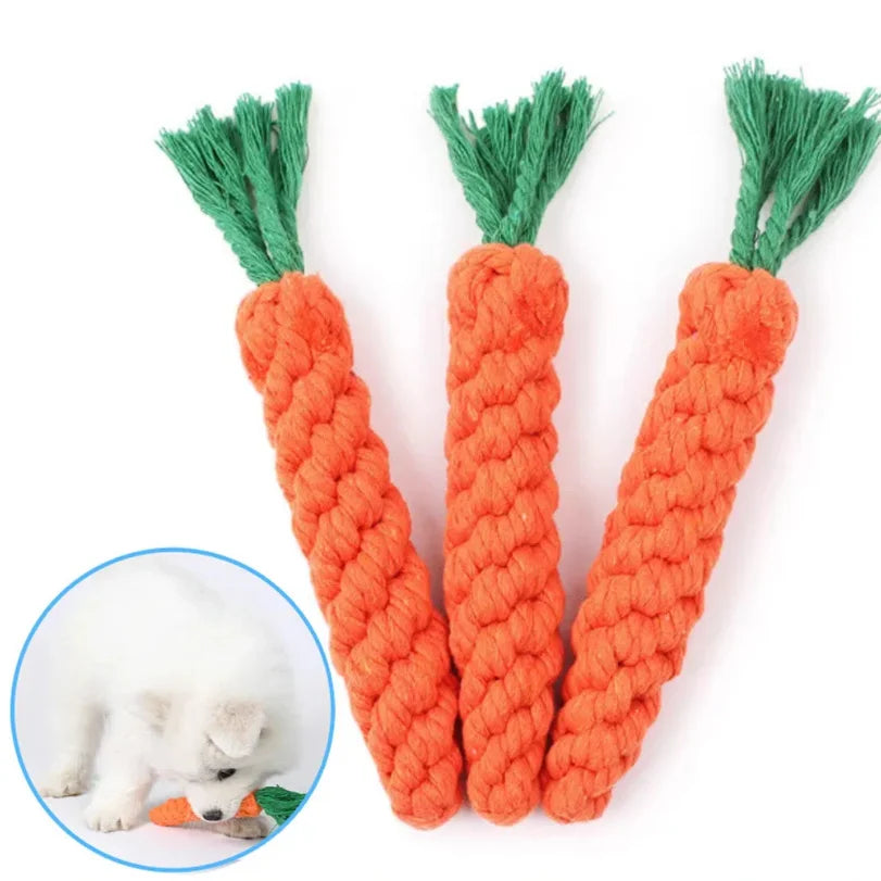 1Pcs Carrot Dog Bite Rope Pet Dog Toys Safe Durable Braided Bite Dog Chew Toys Resistant Puppy Molar Cleaning Teeth Cotton Rope