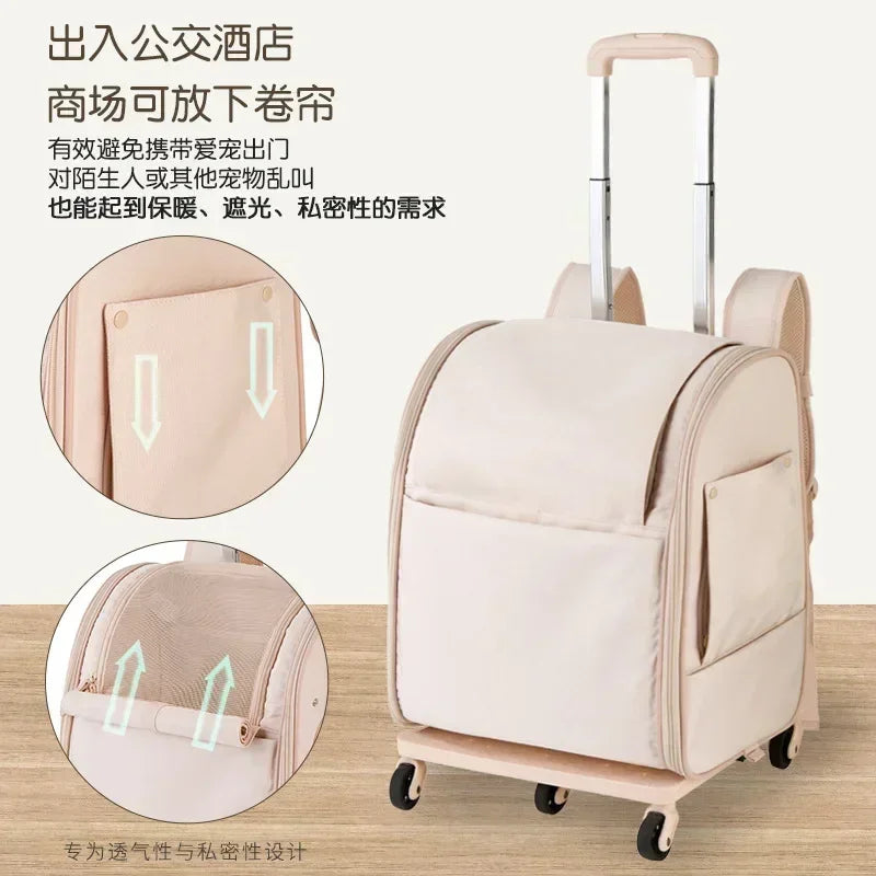 New Pet Trolley Bag Waterproof Oxford Cloth Cat Backpack Portable Foldable Lightweight Pet Trolley Case Dog Stroller Carrier