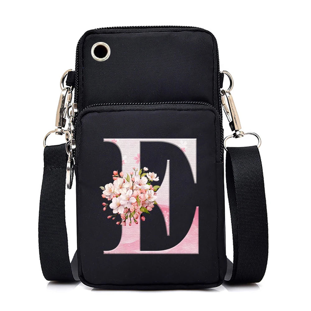 Women‘s Messenger Bag Small Handbag Crossbody Shoulder Wallet for Phone Sakura 26 Alphabet Print Coin Purse Ladies Card Holder