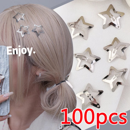 Petshomesupplies 10/100Pcs Silver Star Hair Clips for Girls Filigree Star Metal Snap Clip Hairpins Barrettes Hair jewelry Nickle Free Lead Free
