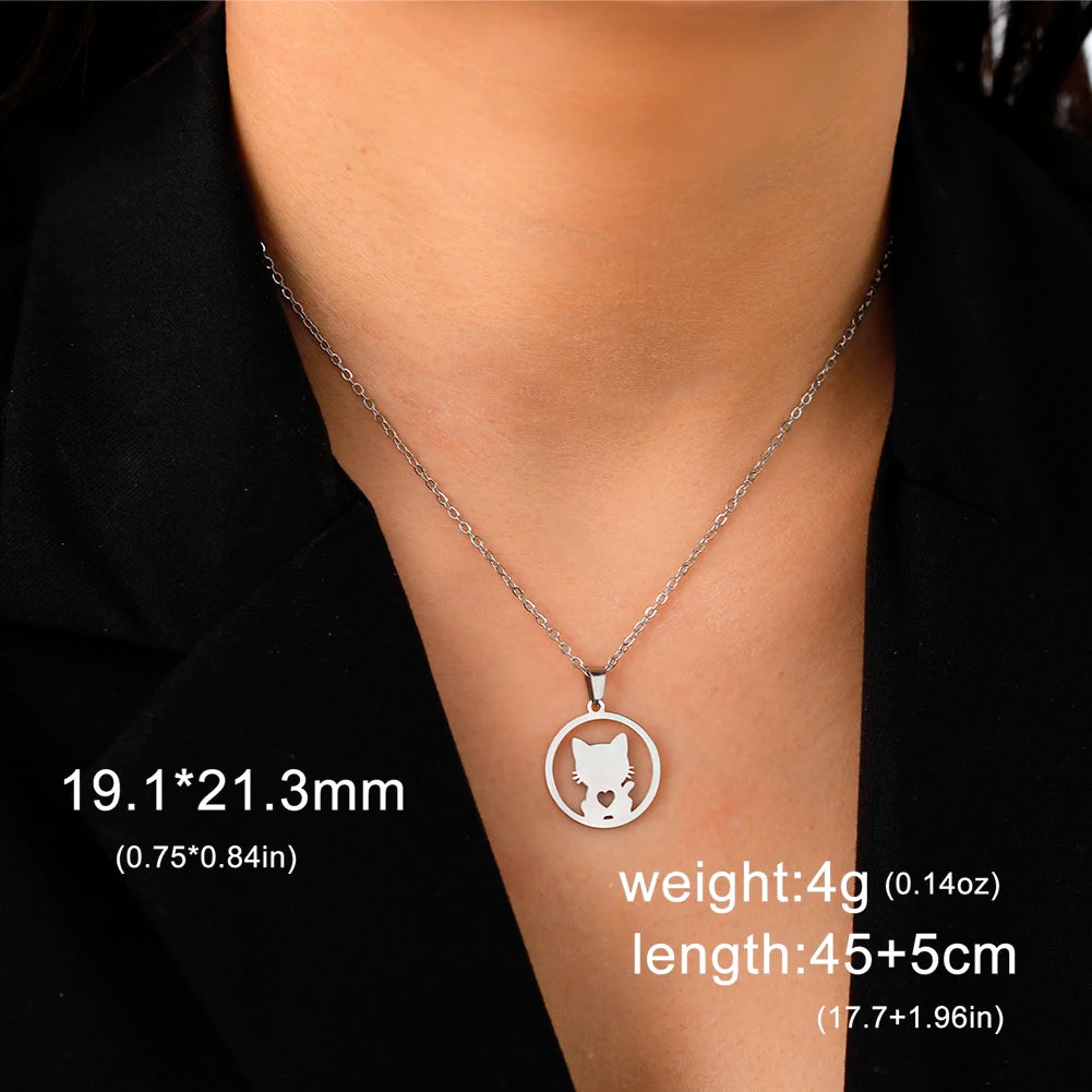 Unift Lovely Cat Pendant Necklace for Women Girl Stainless Steel Neck Chain Choker Pet Kitten Animal Kid Daughter Jewelry Gift