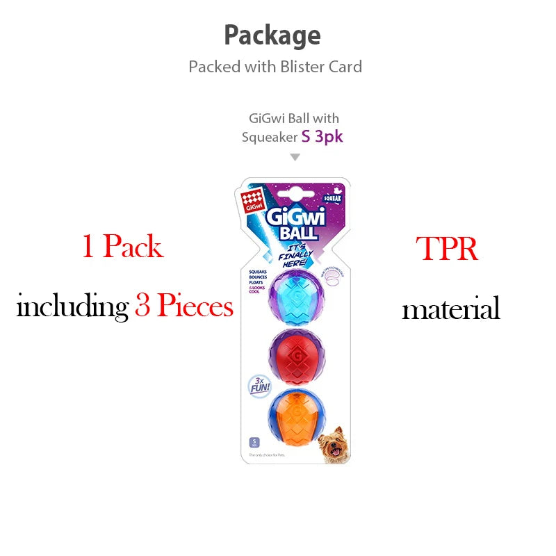 Interactive Dog Ball Pet Toys G-Ball Series Squeaky 2.5' Bouncy Assorted Colors for Small/Medium Dogs