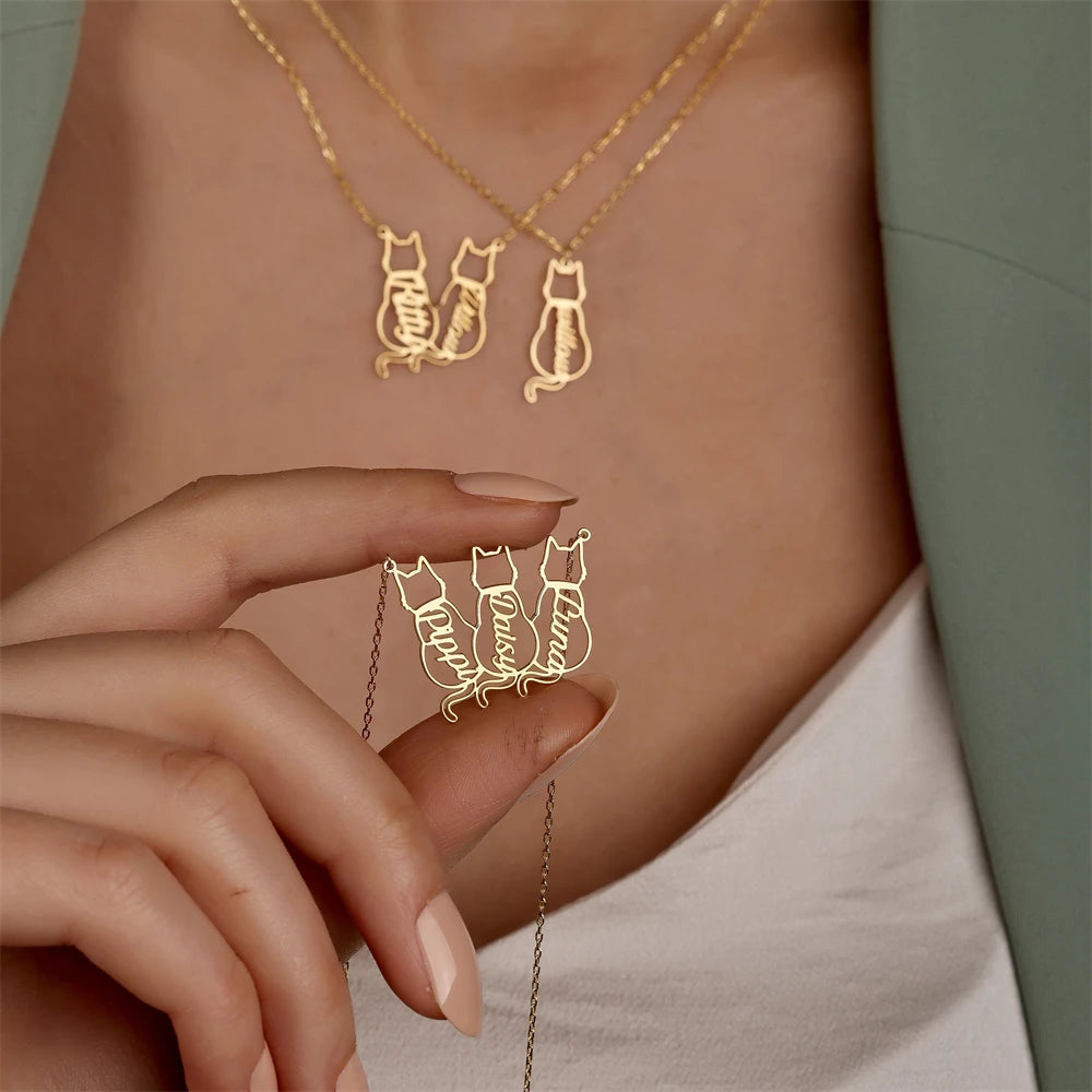 Personalized Pet Name 1-4 Cats Necklace Custom Memorials Gift Stainless Steel Choker Necklace for Women Girls Accesorios Mujer