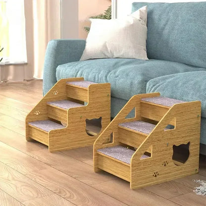 3-Tier Wooden Pet Steps with Non-Slip Surface, Perfect for Small Dogs & Cats to Access Couches and Beds Safely