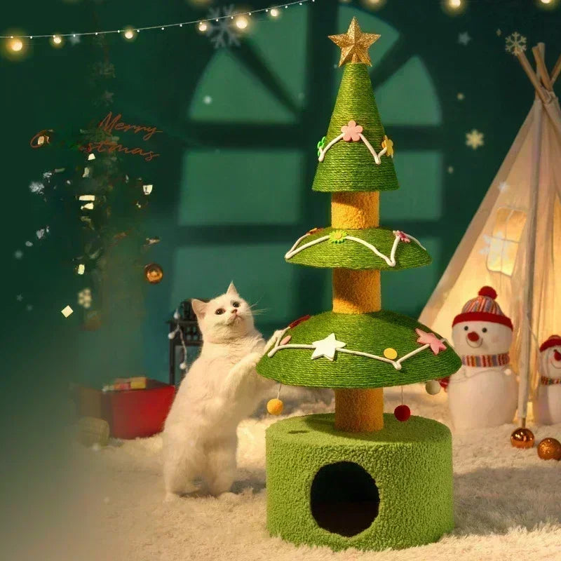 Christmas Cat Climbing Frame Cat Tree Integrated Snowman Pet Climbing Frame Occupying Sisal Wear-resistant Cats Scratch Pole Toy