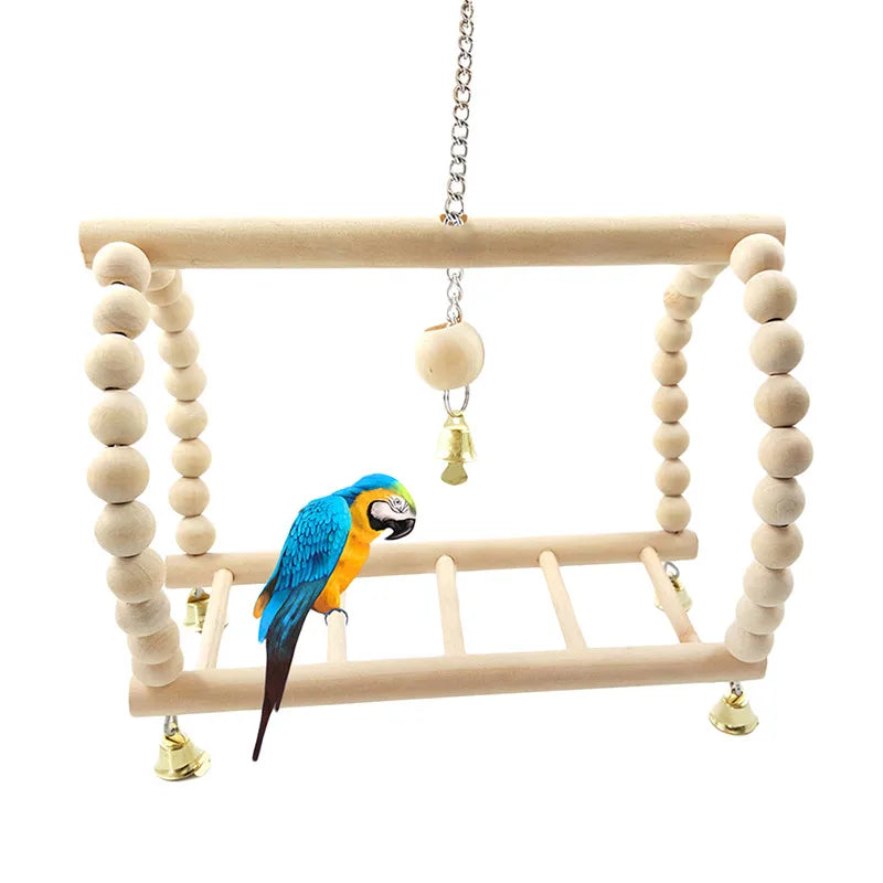 8PCS Set Combination Parrot Bird Toys Wood Articles Bite Pet Bird Toys For Parrot Training Bird Toy Swing Ball Bell Standing