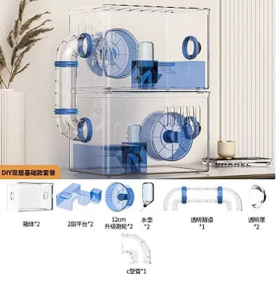 Hamster cage Luxury Grand Villa Transparent acrylic Gold silk Bear Dutch Pig two layer multi-layer combination hamster supplies