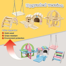 寵物倉鼠屋DIY木製沙鼠藏身橋鞦韆和龍貓蹺蹺板寵物運動玩具套裝籠子配件