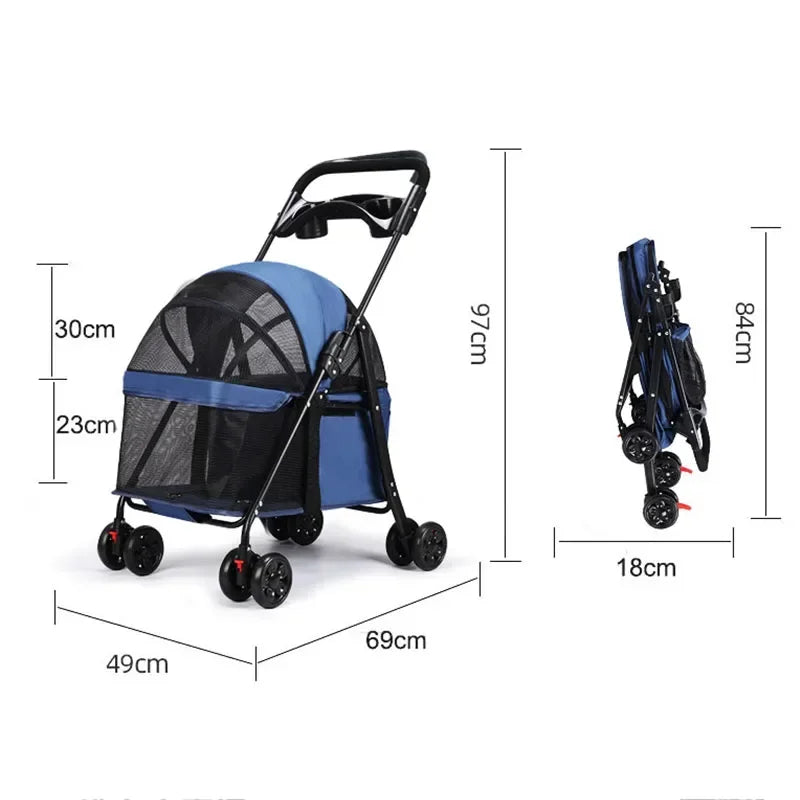 Wholesale Foldable Pet Stroller 4 Wheels Lightweight Outdoor Travel Cat Carrier Pet Trolley Cart for Small Cats Dogs