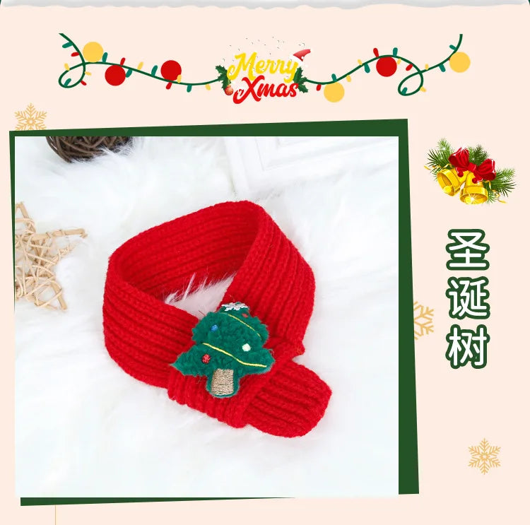 New Pet Knitted Christmas Scarf Cat Dog Yarn Cartoon Elk Snowman Warm Plush Hat Set Dog Accessories for Small Dogs