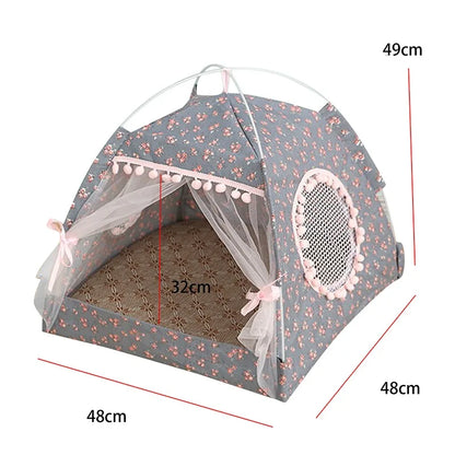 Foldable Cat & Dog Tent Bed – Summer Cave House for Small Pets