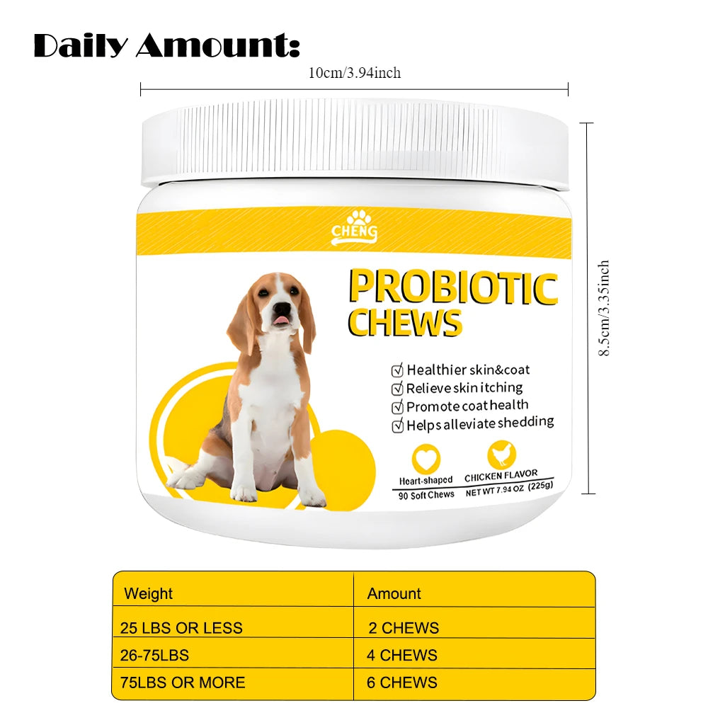 Pet Probiotic Soft Chews for Dogs Promote Healthy Skin & Coat, Alleviate Shedding & Relieve Itching Nutritional Supplement