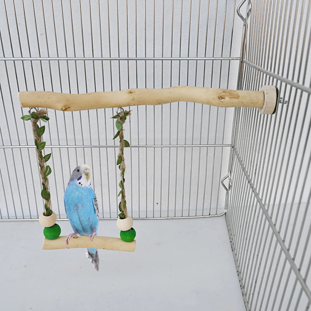 Wood Parrot Stand Pole Double Layer Swing Toy for Bird Tiger Skin Claw Grinding Beak Grinding Stand Pole Bird Cage Accessories