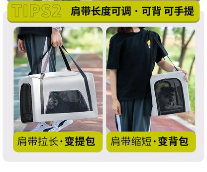 360 ° Rotating Rod Lightweight Folding Small And Medium Pet Stroller Outdoor 3-sided Breathable Window Cat Dog Backpack