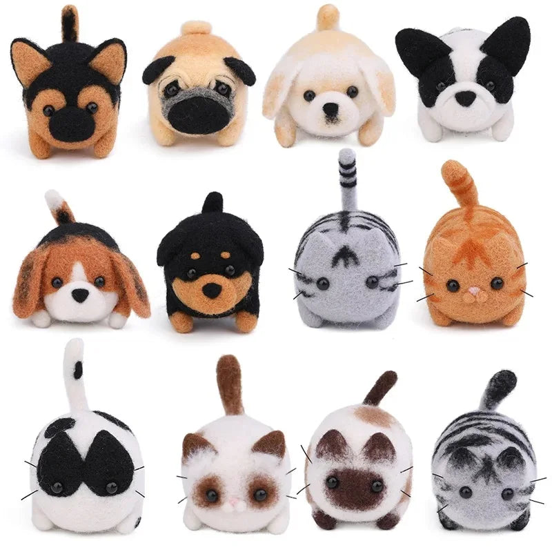 KRABALL Non-Finished Dog Cat Handmade Wool Felting Material Package For Doll Making Toy DIY Child Gift Needle Felting Tool Kit