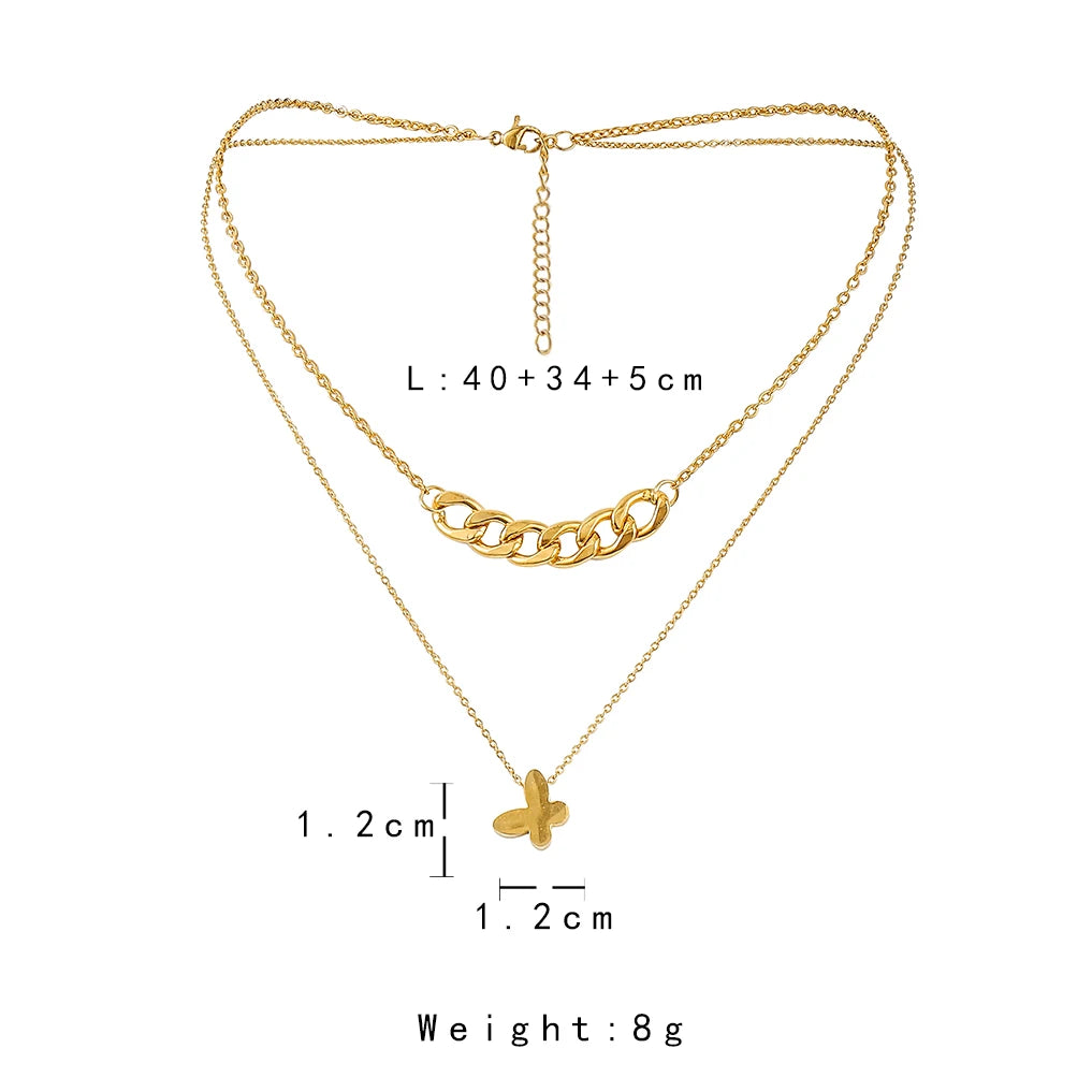 Multilayer Vintage Butterfly Necklace For Women Gold Color 316L Stainless Steel Blade Snake Chain Charms Choker Jewelry Gift