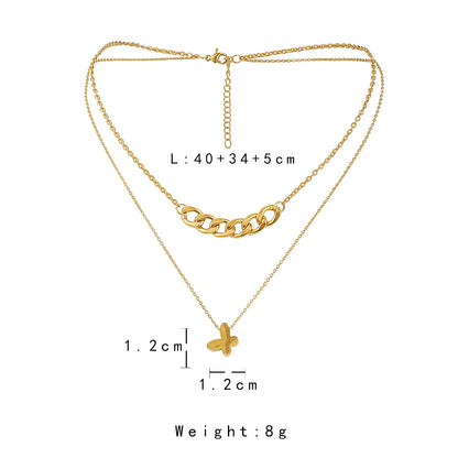 Multilayer Vintage Butterfly Necklace For Women Gold Color 316L Stainless Steel Blade Snake Chain Charms Choker Jewelry Gift