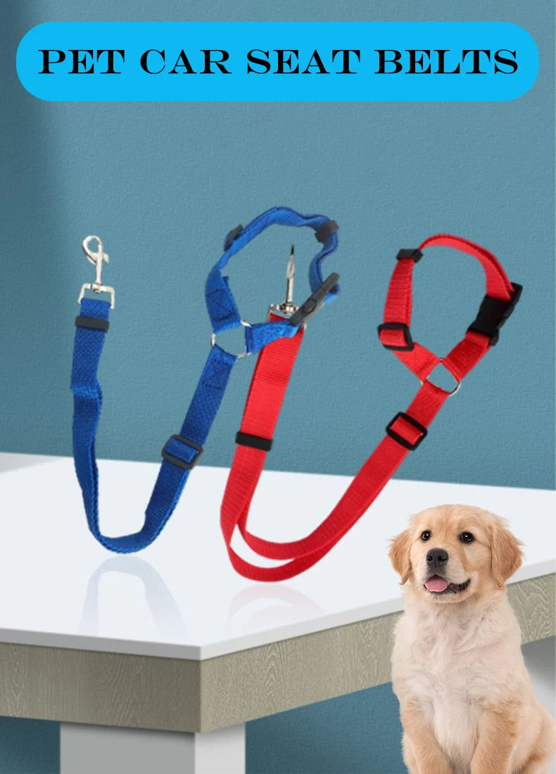 Solid Color Two-in-one Pet Car Seat Belt Nylon Lead Leash Backseat Safety Belt Adjustable Dogs Harness Collar Pet Accessories